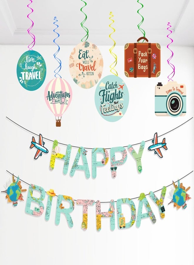 Partyjoy Travel Theme Birthday Decoration Kit, 7 Pieces, Happy Birthday Banner, Hanging Swirls, Cardstock Party Props for Travel Enthusiast - Image 5